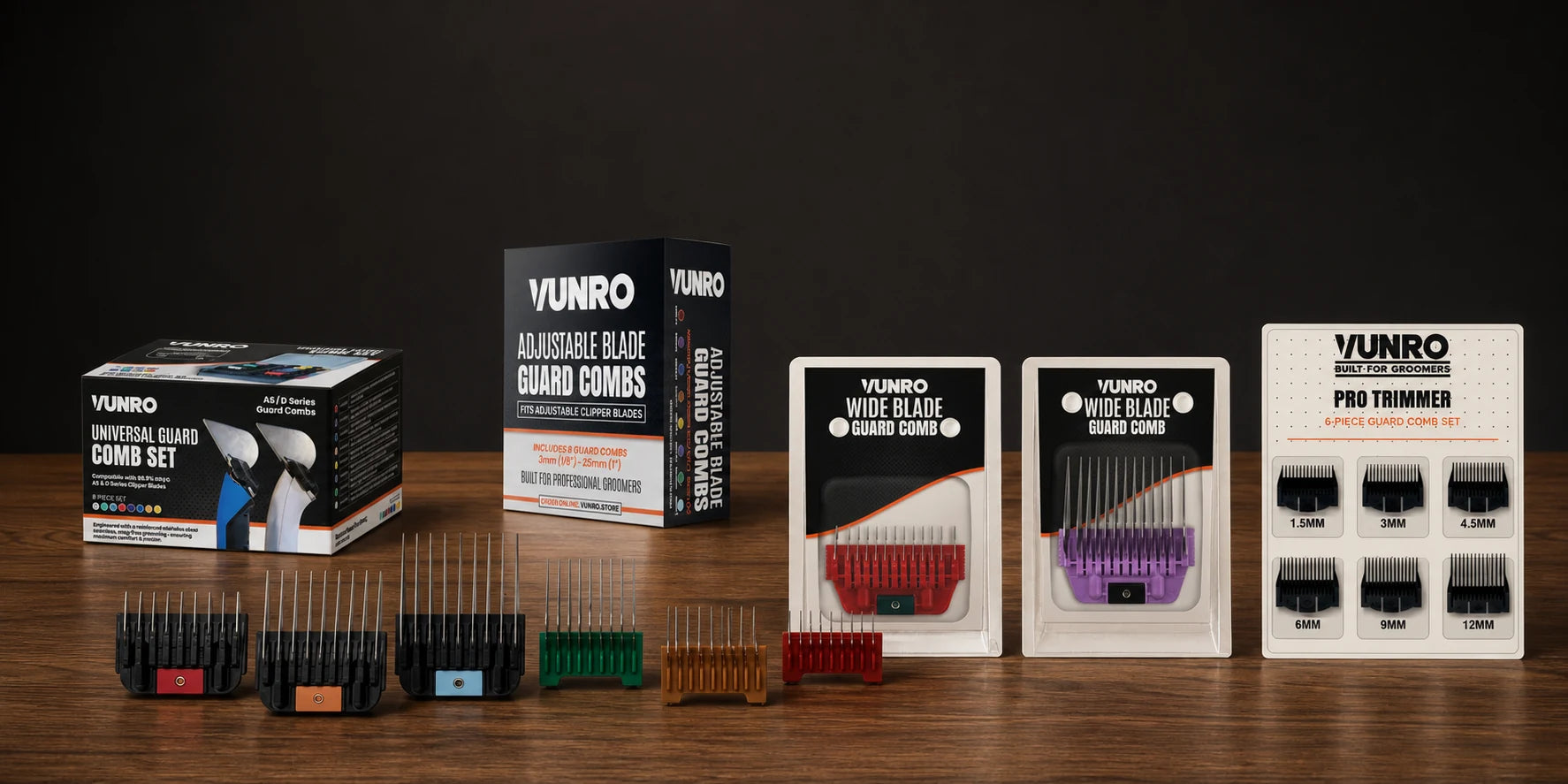 VUNRO Universal, Adjustable, ColorMax Wide Blade and PRO trimmer guard comb sets